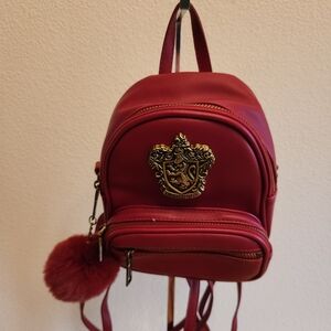 Harry Potter Red Faux Leather Backpack with Gold Griffindor Crest